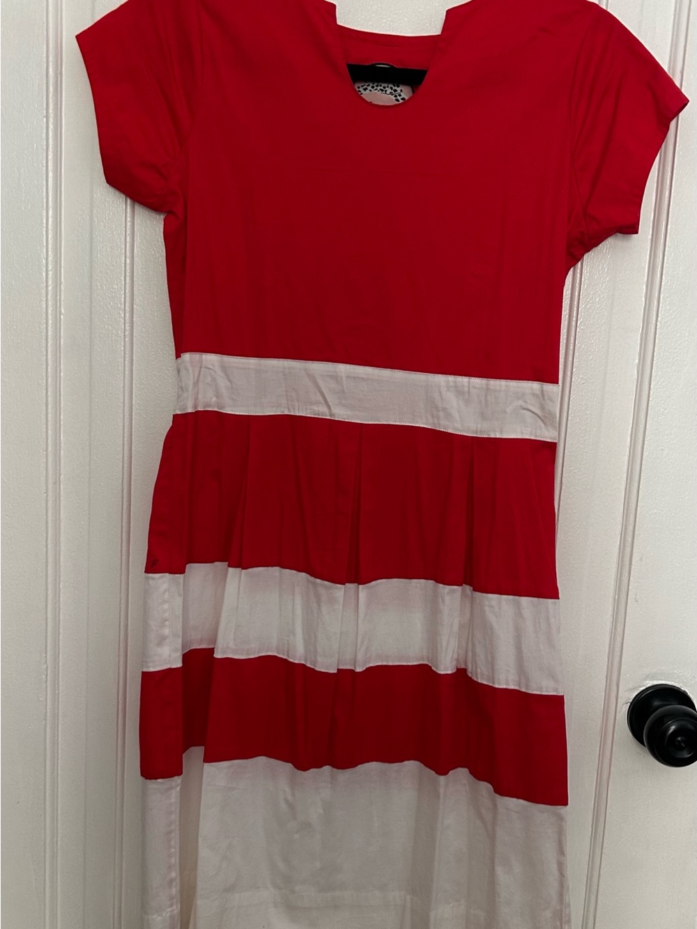 Casual Red and White Short-Sleeve Stripe Dress